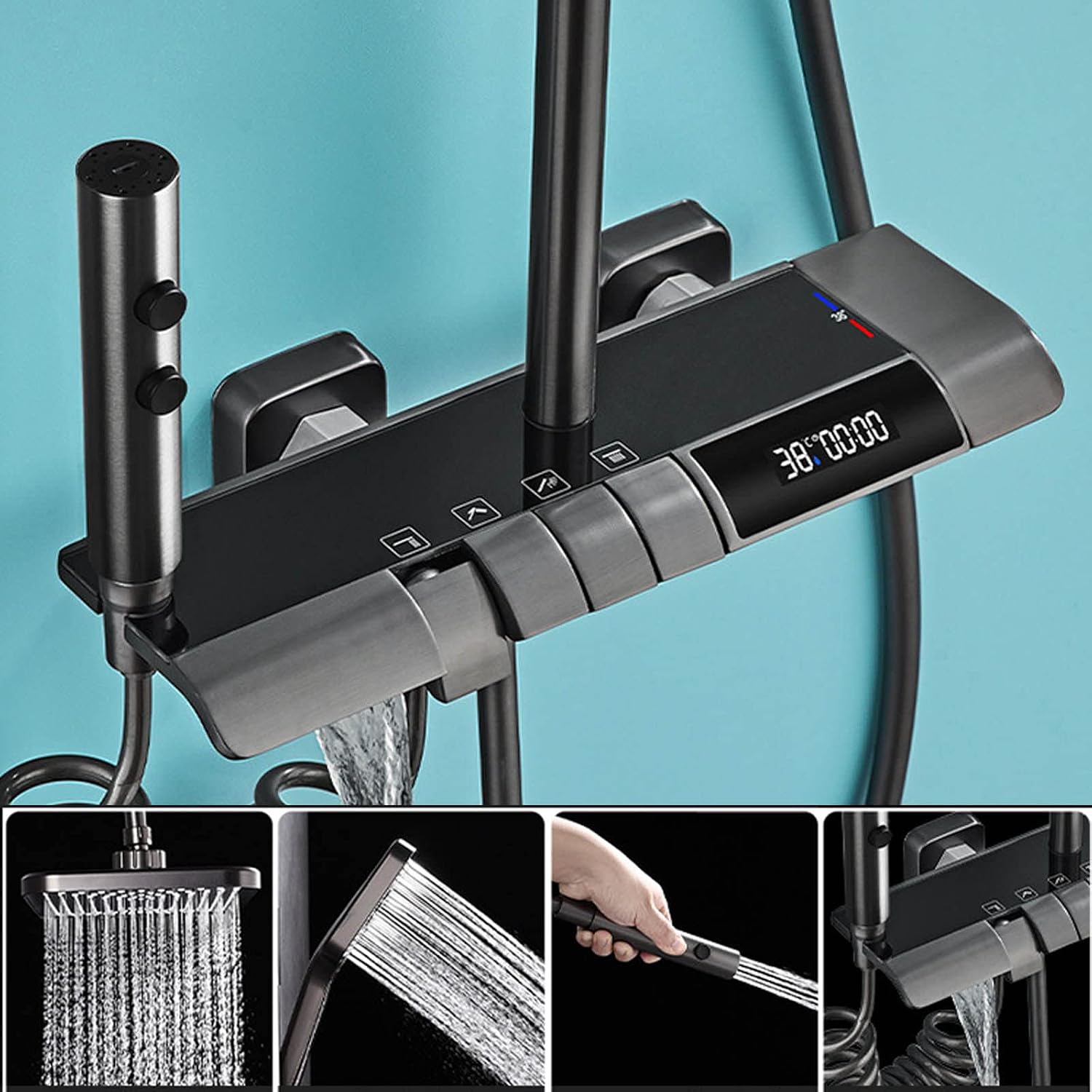 き*ん様 Rita シルバーシャワーヘッド ボックス付き　付属品付き シャワー蛇口コンボセット, サーモスタットシャワーシステム グレー